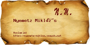 Nyemetz Miklós névjegykártya
